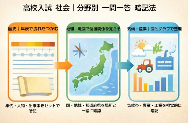 高校入試 社会 一問一答 分野別暗記法（歴史は年表、地理は地図、気候・産業は図表）