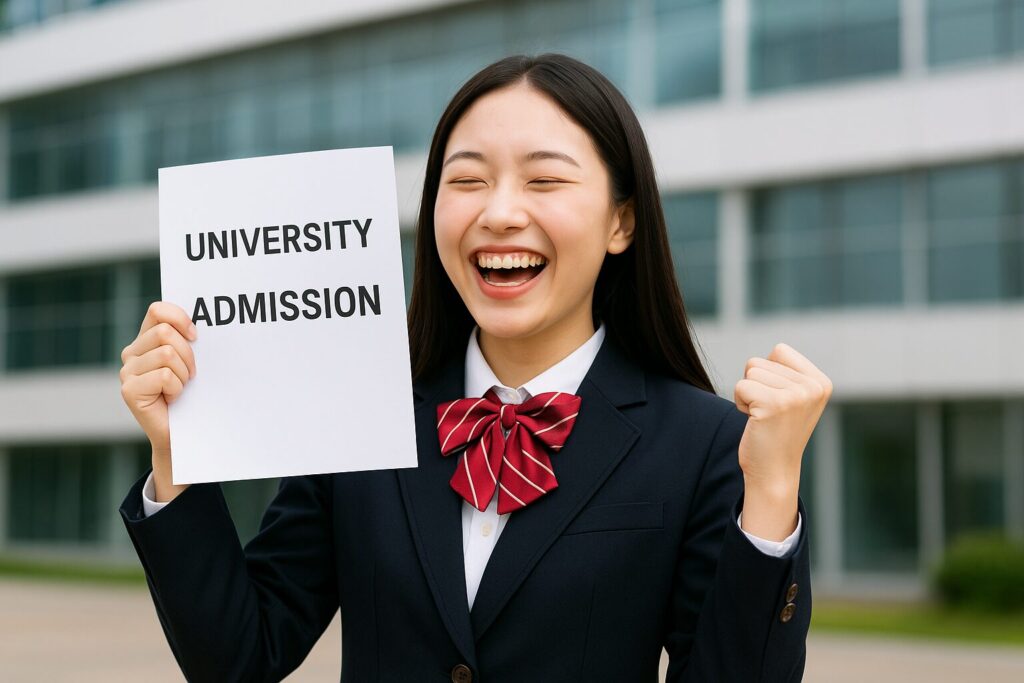 大学に合格して喜んでいる高校生