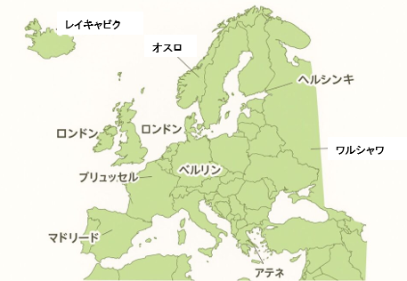 ヨーロッパ州の国名と首都が覚えられる学習用地図
