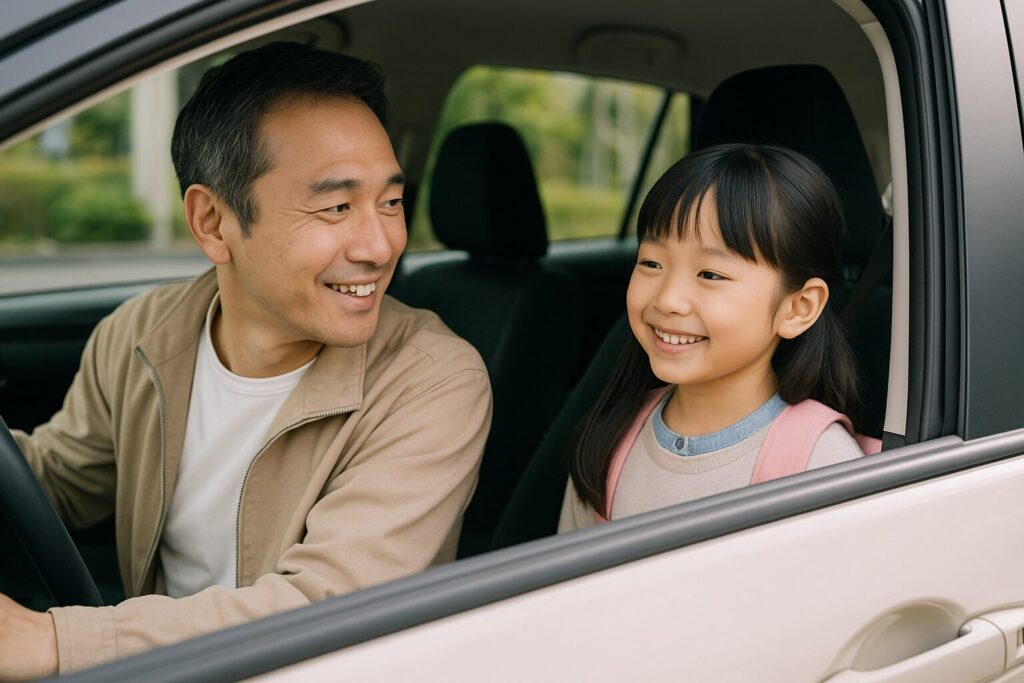 塾に通う子ども(小学生女の子)を車で送迎する父親