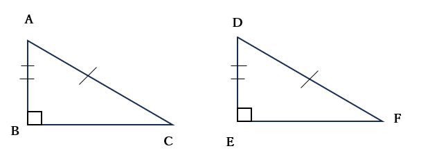 合同な直角三角形ABCと直角三角形DEFの図
