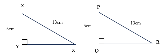 直角三角形XYZと直角三角形PQRの図