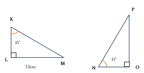 直角三角形KLMと直角三角形NOPの図（練習問題(3)）