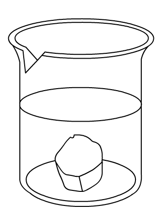 水の入ったビーカーに石を沈めている図