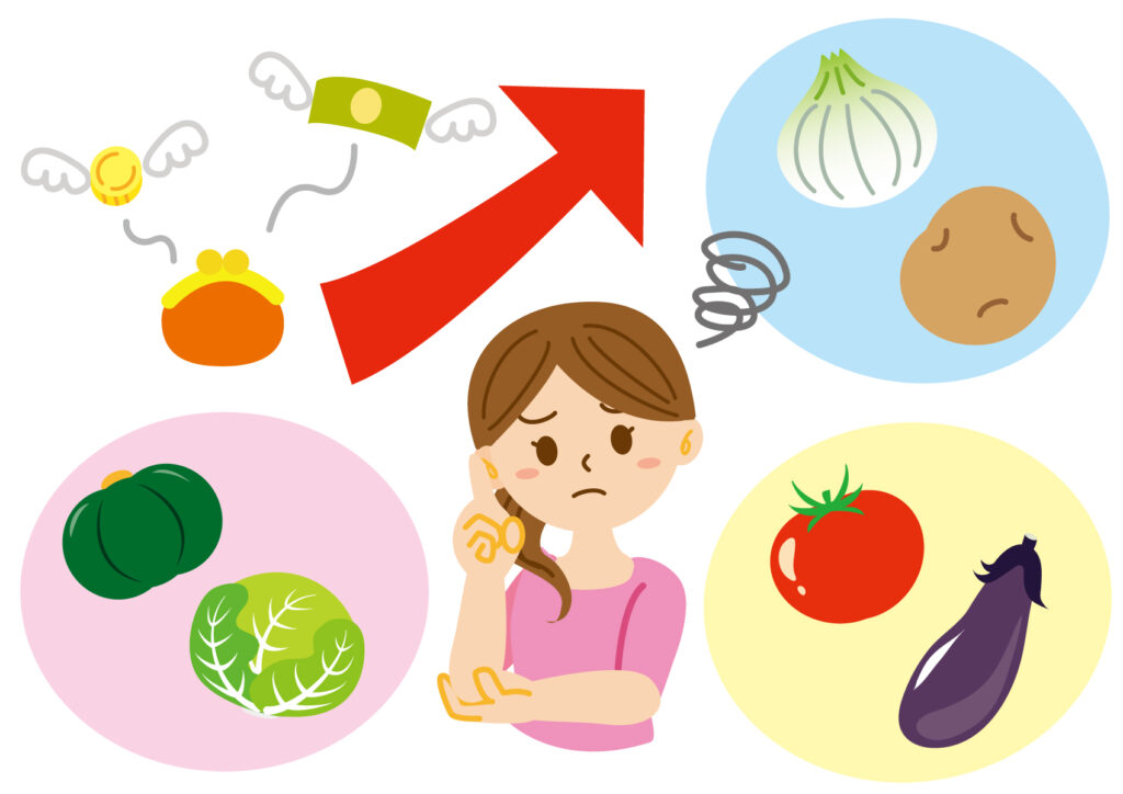 野菜の物価上昇に悩む女性