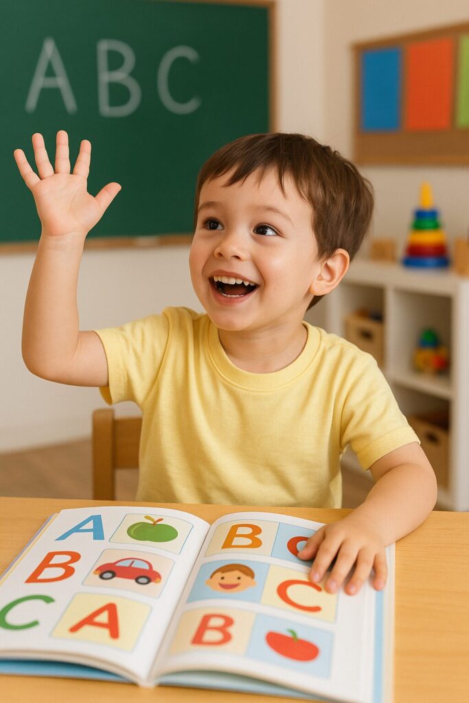 英会話スクールで楽しそうにレッスンを受ける幼児