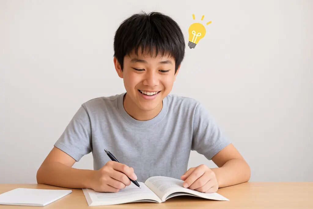 「分かった！」と笑顔の男子中学生