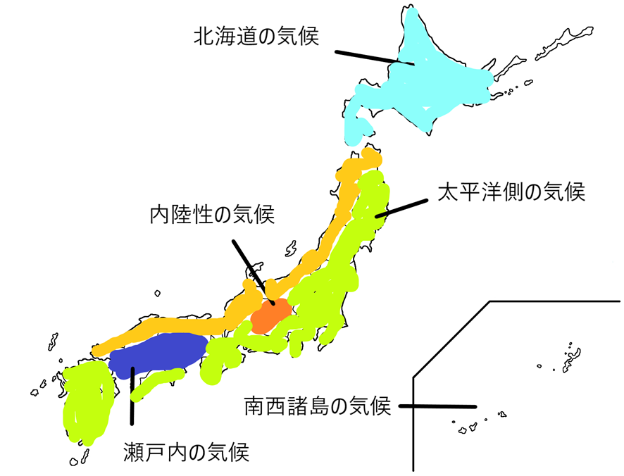 日本の気候区分を示す地図