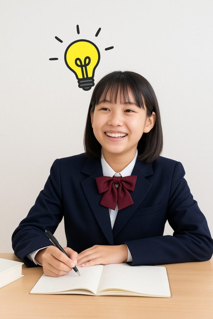 「わかった！」といううれしそうな表情で勉強している中学生