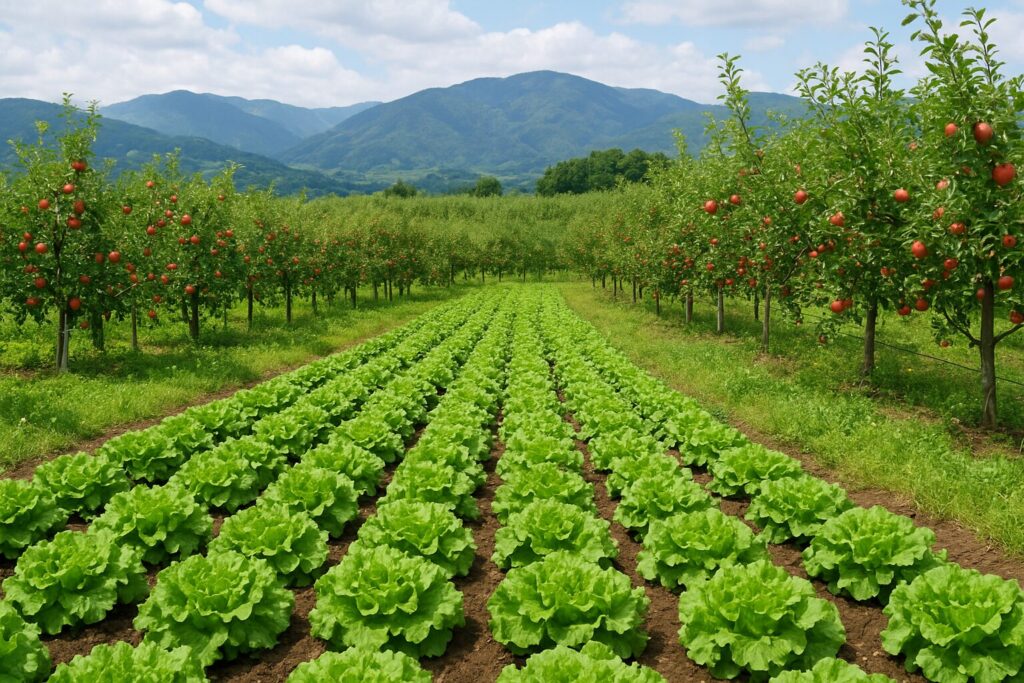 高冷地の野菜畑とリンゴ園｜気温差が作物の品質を高める例