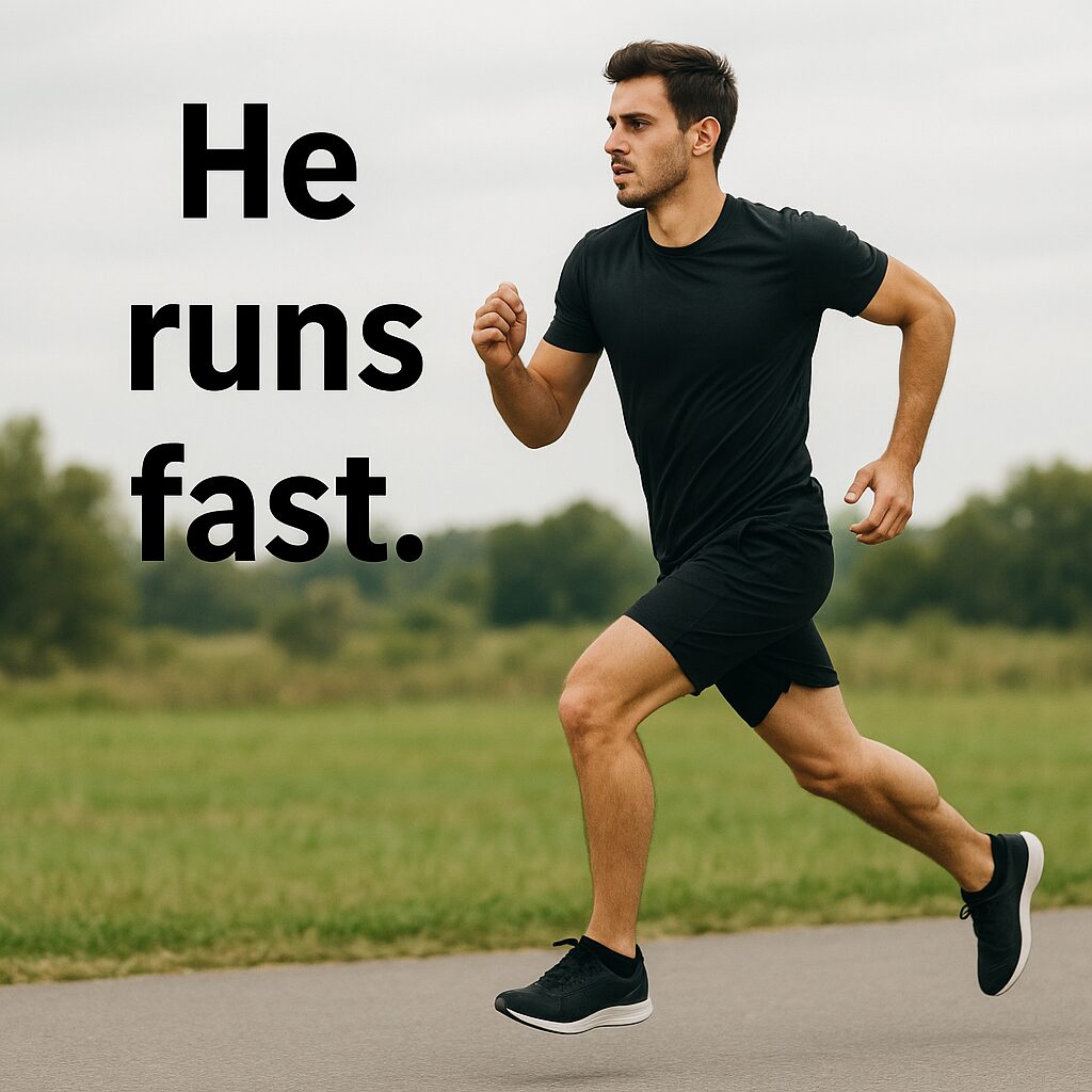 中学生向けに「彼は速く走る」のイメージを分かりやすくした図