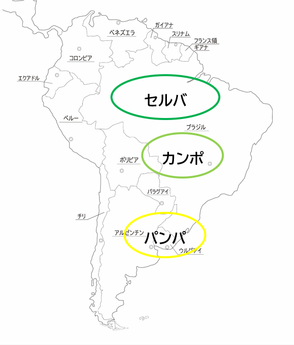 セルバ・パンパ・カンポの位置を示す地図
