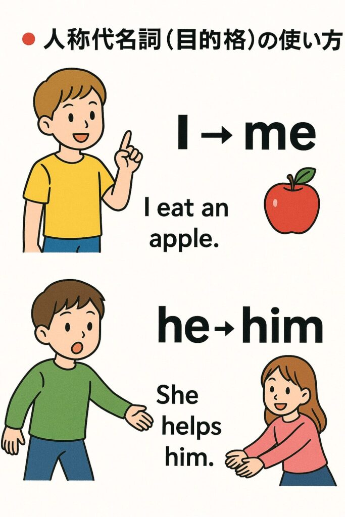 中1英語の主格と目的格の使い分けイメージ図