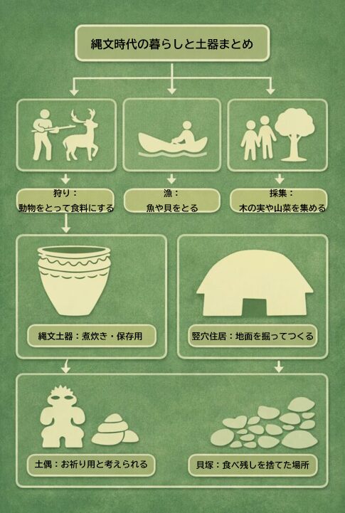縄文時代のくらしと道具まとめ｜狩猟採集・縄文土器・竪穴住居【中1歴史】