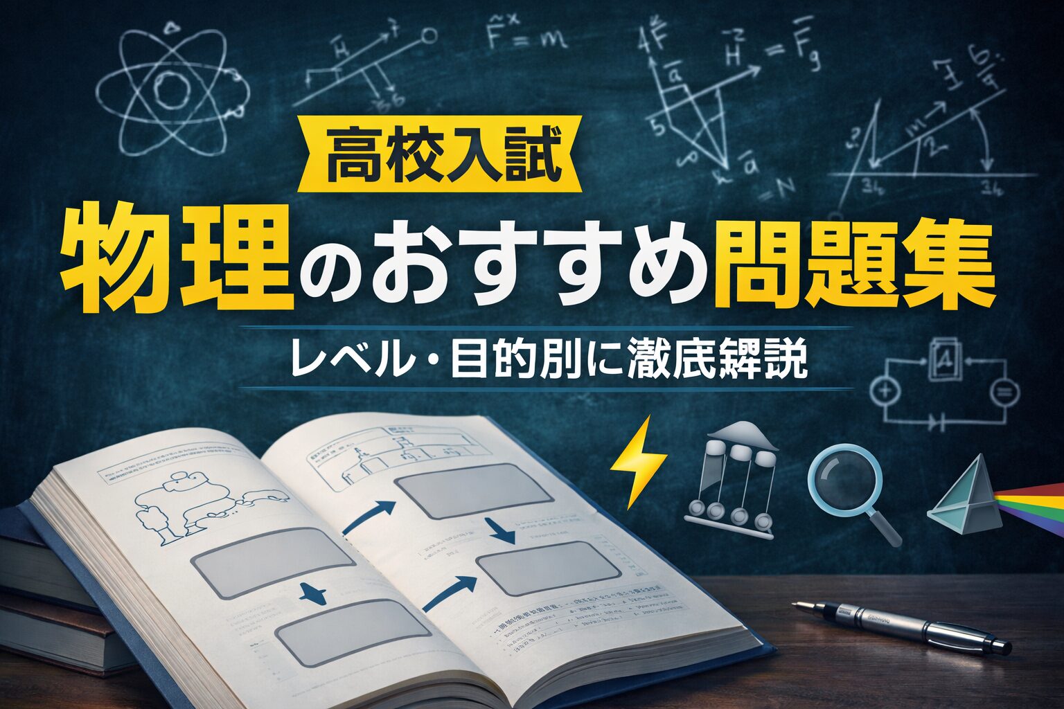 高校入試物理のおすすめ問題集をレベル・目的別に解説するイメージ図