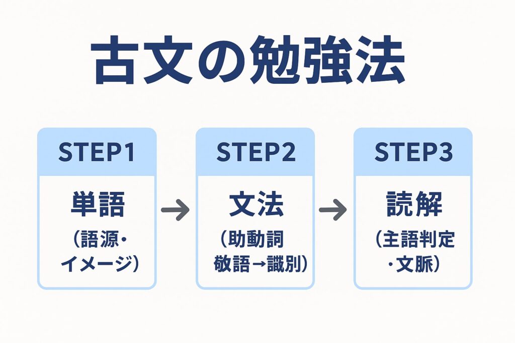 古文の勉強法ロードマップ｜単語→文法→読解の3ステップ