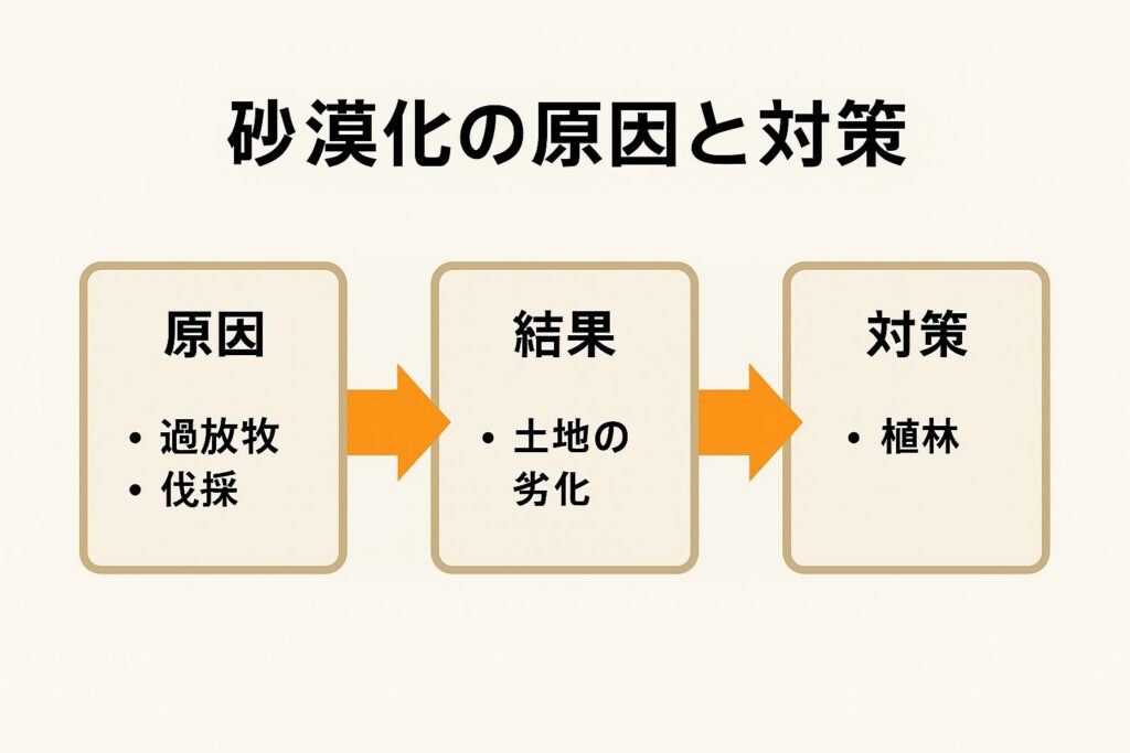 砂漠化の原因と対策の関係図