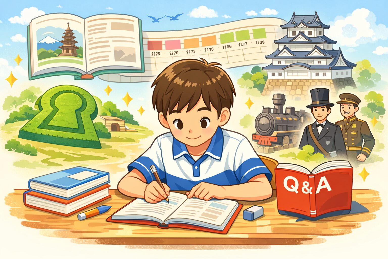 高校入試日本史 一問一答で勉強する中学生のイメージ