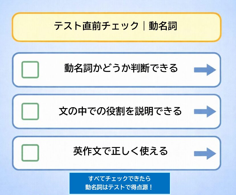 動名詞をテスト直前に確認するためのチェックリストをイメージ化した図