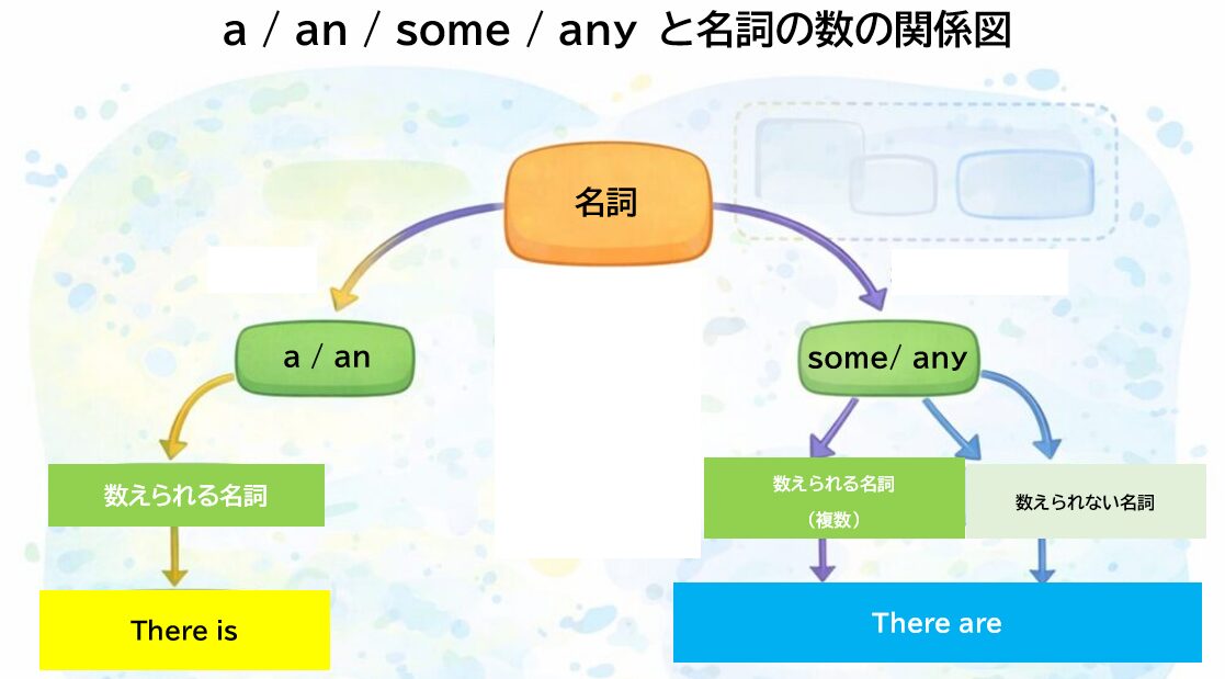a an some any と名詞の数の関係を示した図