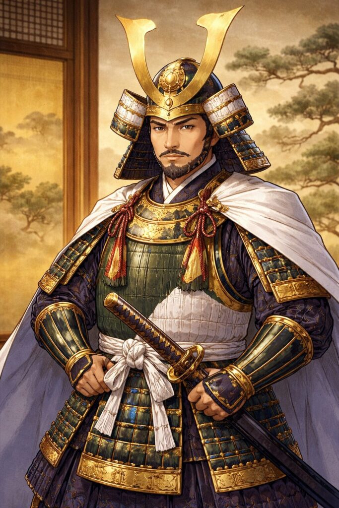 室町幕府を開いた足利尊氏の肖像イラスト（鎧姿の武将）