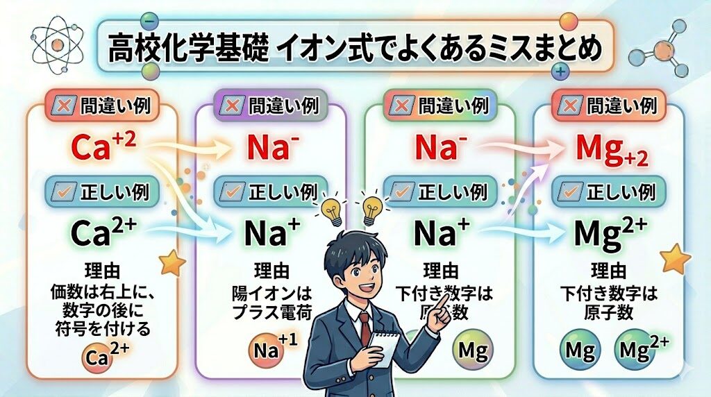 イオン式でよくあるミスをまとめた比較図